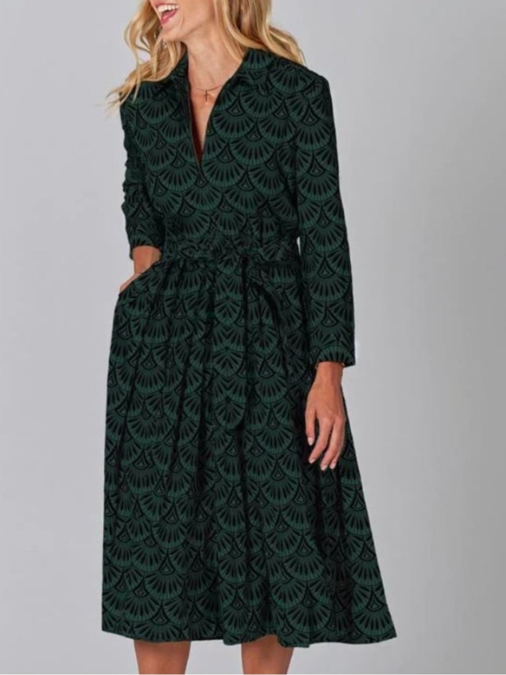 Tucker Allyson Dress Evergreen Art Deco Geo